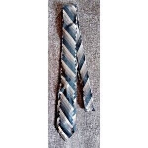 Tie 70s 80s 90s Y2K Mens Silk Switzerland Black Gray Stripe Skinny 2 Wide